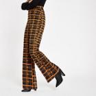 River Island Womens Plaid Check Wide Leg Jersey Pants