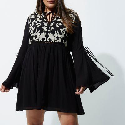 River Island Womens Plus Embroidered Front Smock Dress