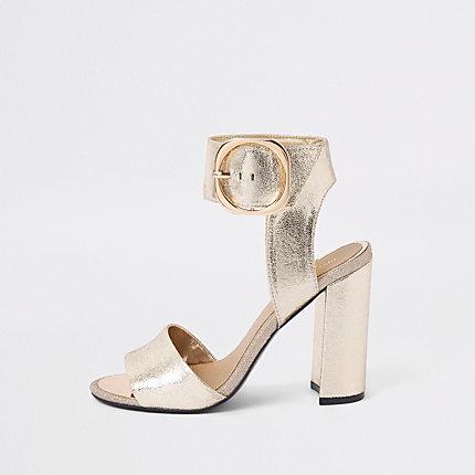 River Island Womens Gold Metallic Block Heel Sandals