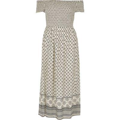 River Island Womens Tile Shirred Bardot Maxi Dress