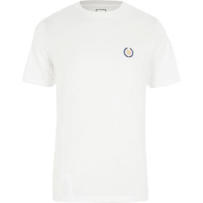 River Island Mens White Ri Embroidered Slim Fit T-shirt