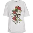 River Island Womens White Skull Print Asymmetric Shoulder T-shirt