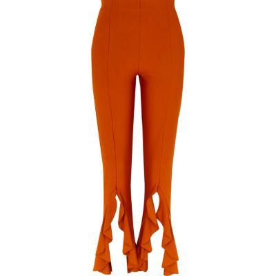 River Island Womens Rust Flared Frill Hem Trousers