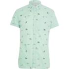 River Island Mens Beach Print Slim Fit Short Sleeve Shirt
