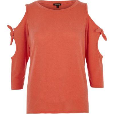 River Island Womens Tie Sleeve Cold Shoulder Top