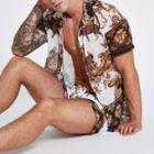 River Island Mens Jaded White Baroque Short Sleeve Shirt