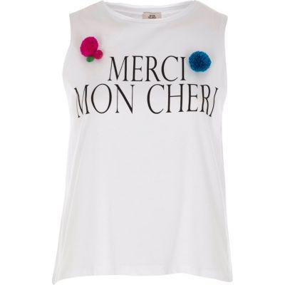 River Island Womens White 'merci Mon Cheri' Pom Pomk Top