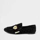 River Island Womens Velvet Ri Embossed Lion Loafer
