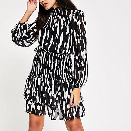 River Island Womens Print Shirred Dress