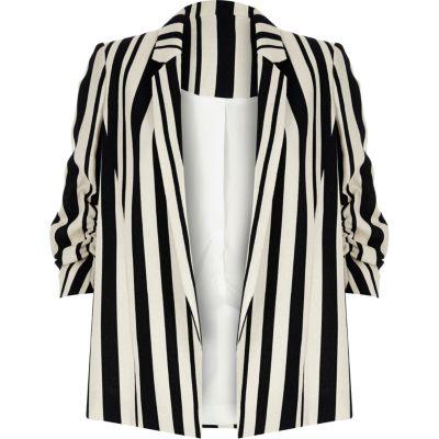 River Island Womens Stripe Ruched Sleeve Blazer