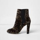 River Island Womens Leopard Print Velvet Ankle Boots