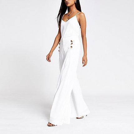 River Island Womens Petite White Wide Leg Trousers