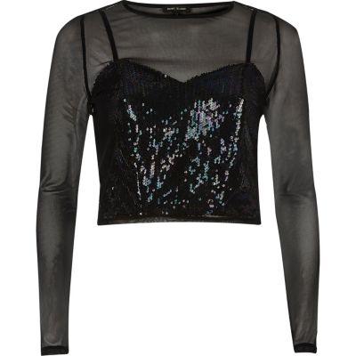 River Island Womens Mesh Sequin Layered Top