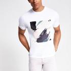 River Island Mens White Smudge Print Slim Fit T-shirt