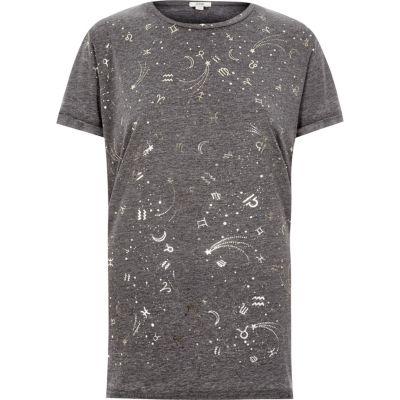 River Island Womens Burnout Star Sign Boyfriend T-shirt