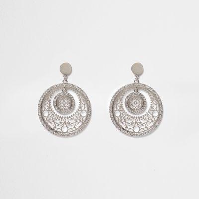 River Island Womens Silver Tone Filigree Disc Drop Earrings