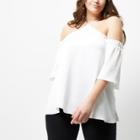River Island Womens Plus White Cross Neck Cold Shoulder Top