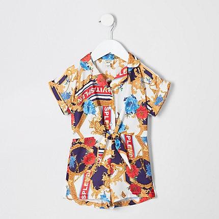 River Island Mini Girls Baroque Print Knot Romper