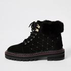River Island Womens Suede Quilted Stud Lace-up Hiker Boots