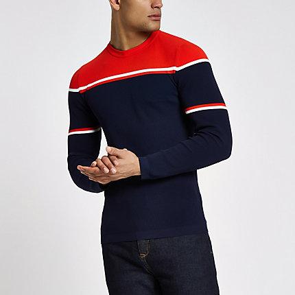 River Island Mens Ri Studio Block Print Muscle Fit Sweater