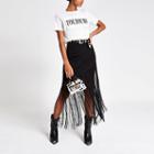 River Island Womens White 'toujours' Fringe Fitted T-shirt