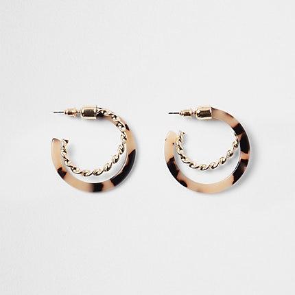 River Island Womens Gold Color Tortoiseshell Twist Hoop Earrings