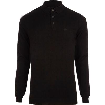 River Island Mens Slim Fit Long Sleeve Knitted Polo Shirt