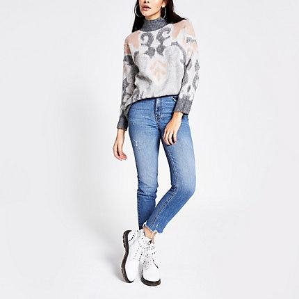 River Island Womens Printed Turtle Neck Knitted Jumper