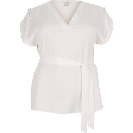 River Island Womens Plus White Tie Waist Top