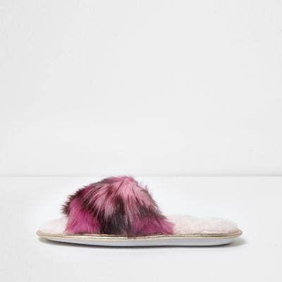 River Island Womens Multi Faux Fur Slider Slippers