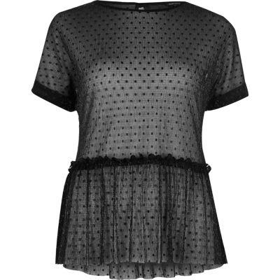River Island Womens Polka Dot Mesh Frill Top