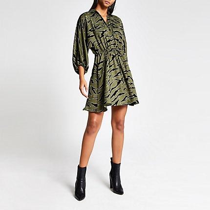 River Island Womens Animal Printed Tie Waist Shirt Dress
