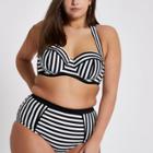 River Island Womens Plus White Mono Stripe Halter Bikini Top