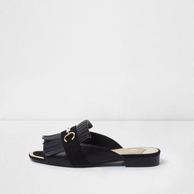 River Island Womens Snaffle Fringe Backless Peep Toe Loafer
