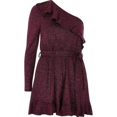 River Island Womens Glitter One Shoulder Frill Hem Playsuit