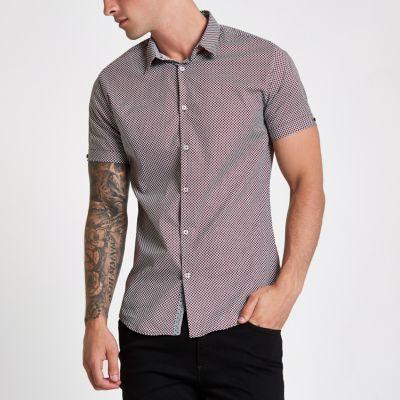 River Island Mens Tile Print Muscle Fit Long Sleeve Shirt