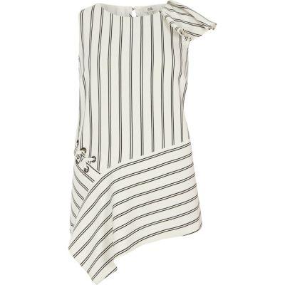 River Island Womens White Stripe Frill Shoulder Asymmetric Top