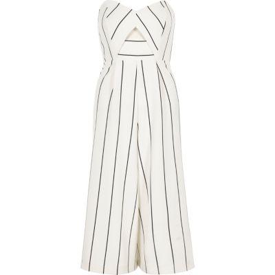 River Island Womens White Stripe Bandeau Culotte Jumpsuit