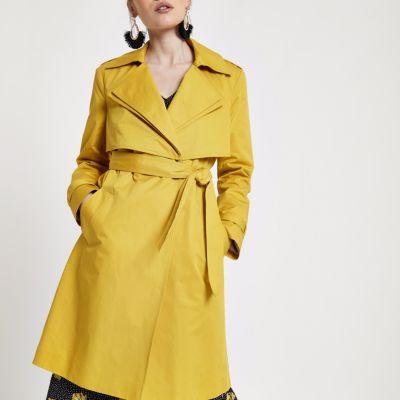 River Island Womens Petite Yellow Belted Trench Coat