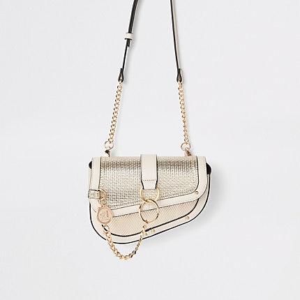 River Island Womens Gold Metallic Chain Hoop Saddle Bag