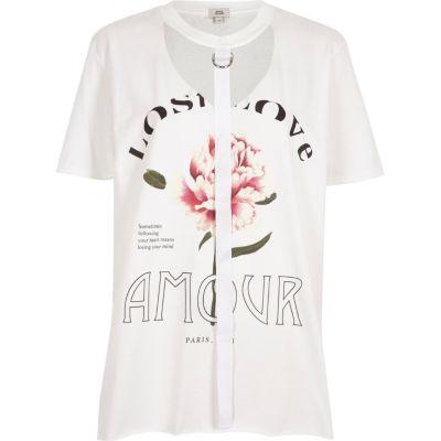 River Island Womens White 'amour' D-ring Neck Boyfriend T-shirt
