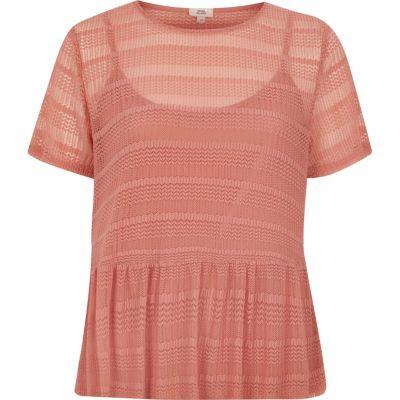 River Island Womens Blush Open Lace Peplum Hem Top