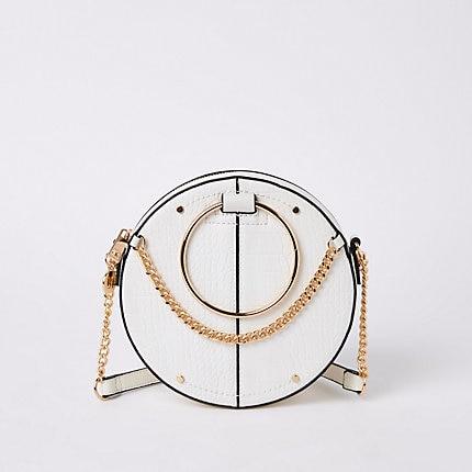 River Island Womens White Croc Ring Handle Circle Cross Body Bag