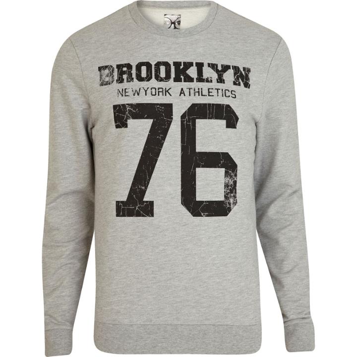 River Island Mensgrey Brooklyn Athletic Print Sweatshirt