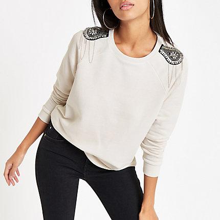 River Island Womens Embellished Shoulder Patch Jumper