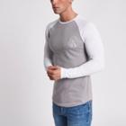 River Island Mens Taupe Raglan Embroidred Muscle T-shirt