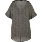 River Island Womens Print Cold Shoulder V-neck Top