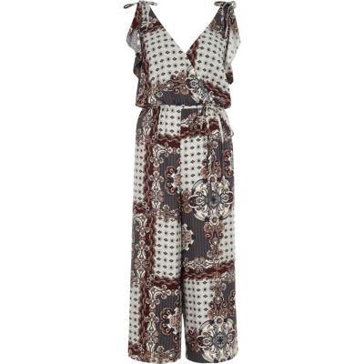 River Island Womens Tile Print Belted Culotte Jumpsuit