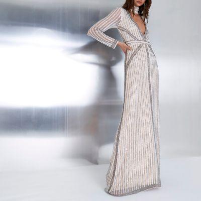 River Island Womens Nude Embellished Choker Neck Maxi Dress