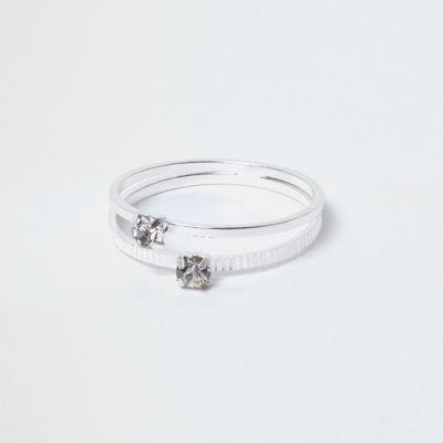 River Island Womens Silver Tone Crystal Double Row Ring
